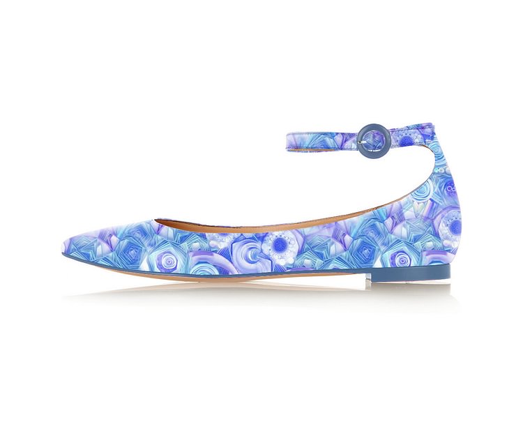 Blue Pointy Toe Flats Ankle Strap Floral School Shoes |FSJ Shoes