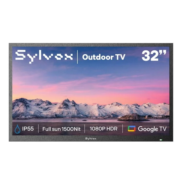 SYLVOX Outdoor TV, 32" 2K 1500nits Smart Google TV, IP55 Waterproof TV for Full Sun (Pool SE NEW)