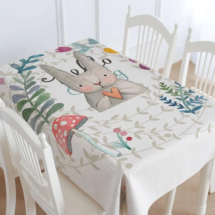 Rabbit And Leaves Casual Printed Tablecloth