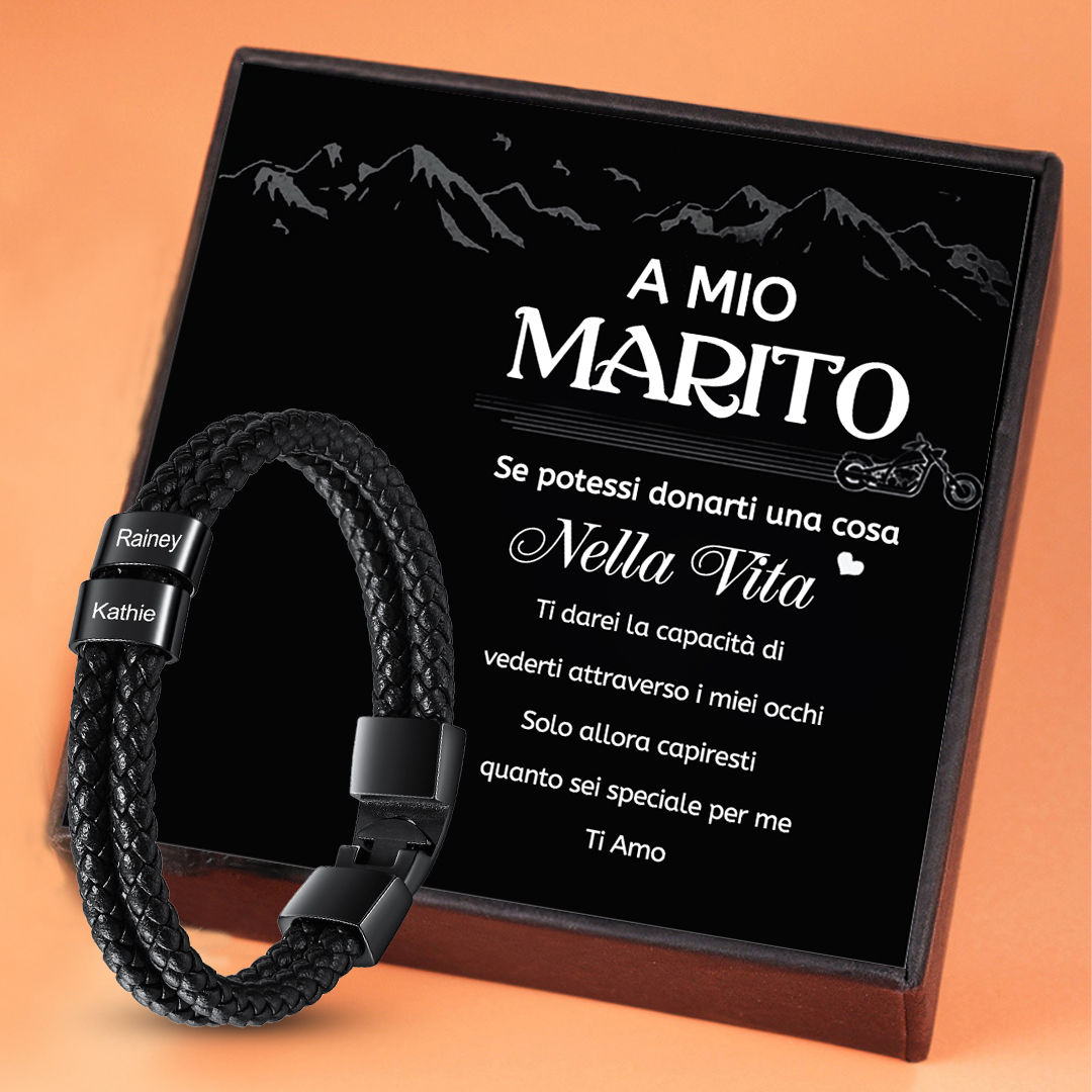 Bracciale In Pelle Personalizzato Con Foto - Regalo Per Uomo, Papà, Marito | Incisione Nome - Foto 2
