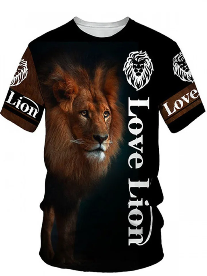 Men's Lion King 3D Digital Printing T-shirt Summer New Round Neck Short-sleeved Clothes Casual Animal Pattern T-shirt-JRSEE