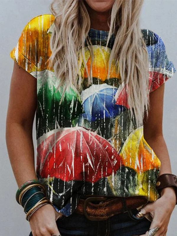 Umbrellas In The Rain Art T Shirt