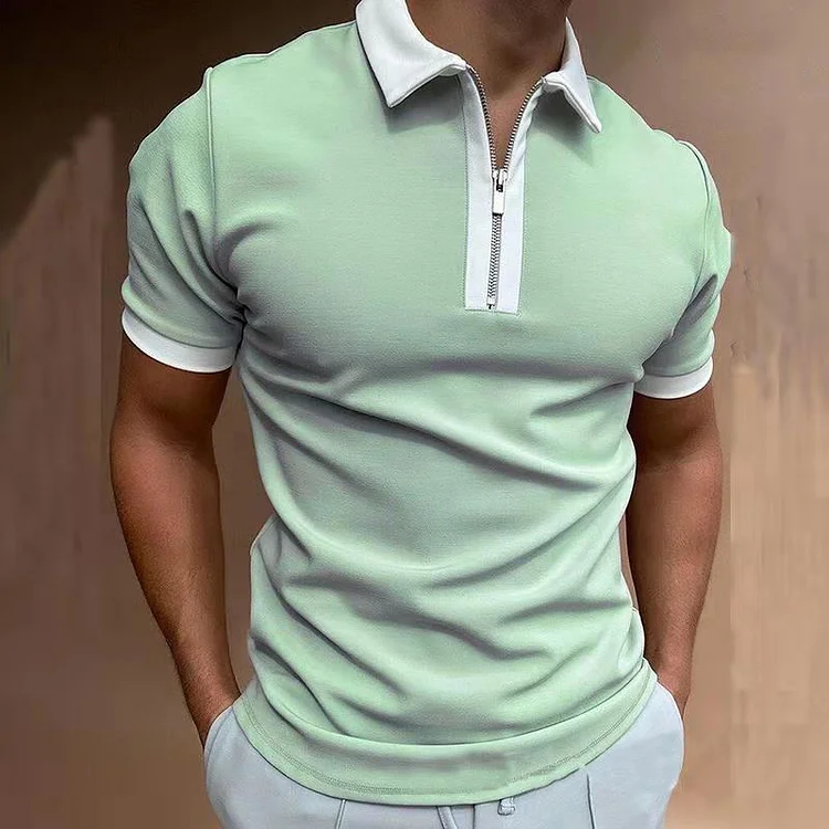 BrosWear Men's Classic Casual Zipper Colorblock Short Sleeve POLO Shirt
