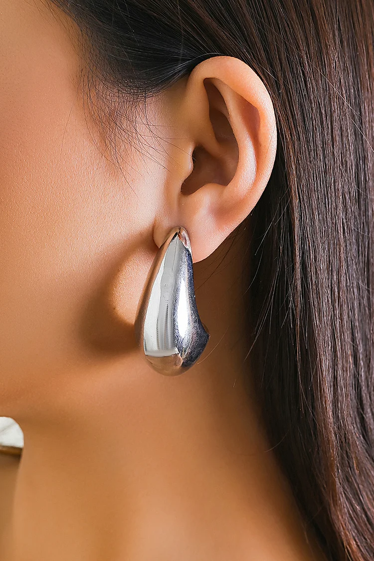 Oversized Drop-Shaped Alloy Dangle Earrings-Silver1