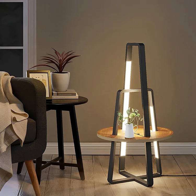 Creative Lines Frame Stepless Dimming LED Modern Floor Lamp with Table