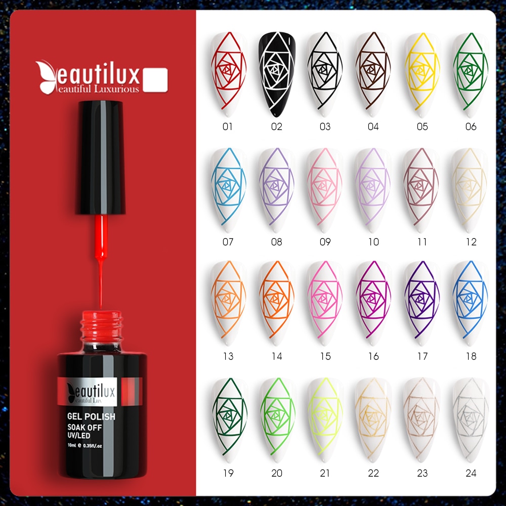 Beautilux Gel Liner 10ml Nail Art Design Lining Painting UV LED Gels Varnish Semi Permanent Salon Nails Lacquer DIY Manicure