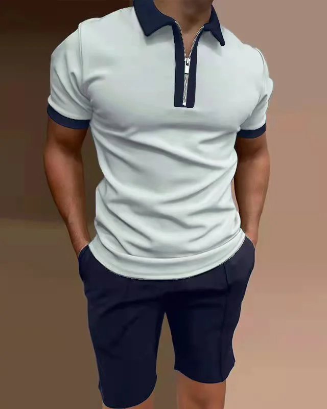 Men's Polo Shirts Casual Colorblock Two Piece Set