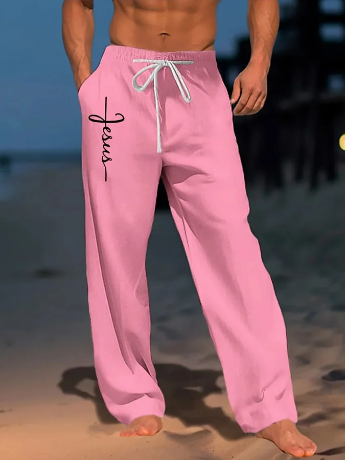 Men's Faith Print Fashionable Resort Casual Pants