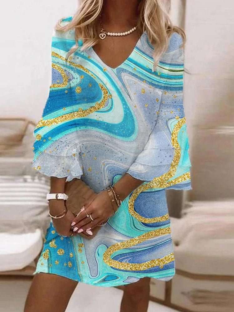 Casual beach marble print loose dress socialshop