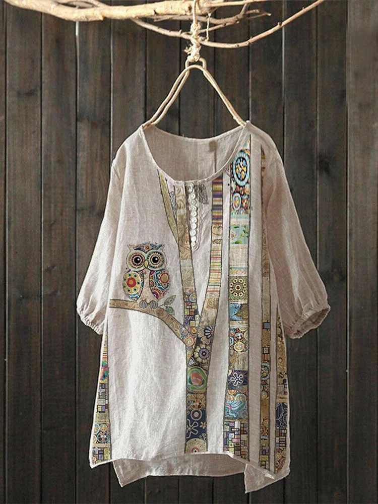 Bestdealfriday Khaki Casual Tribal Cotton Blend Shirts Tops 9210277
