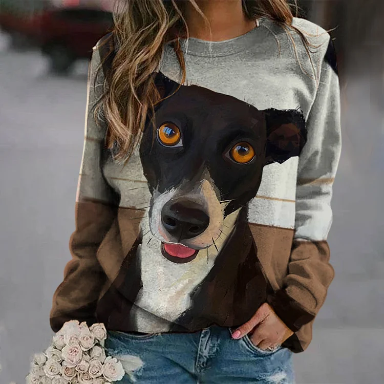 Vefave Dog Print Casual Long Sleeve Sweatshirt
