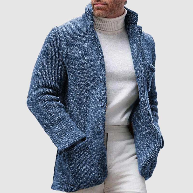 Autumn and winter new men's knit cardigan stand collar long sleeve single breasted pocket cardigan casual men's jacket