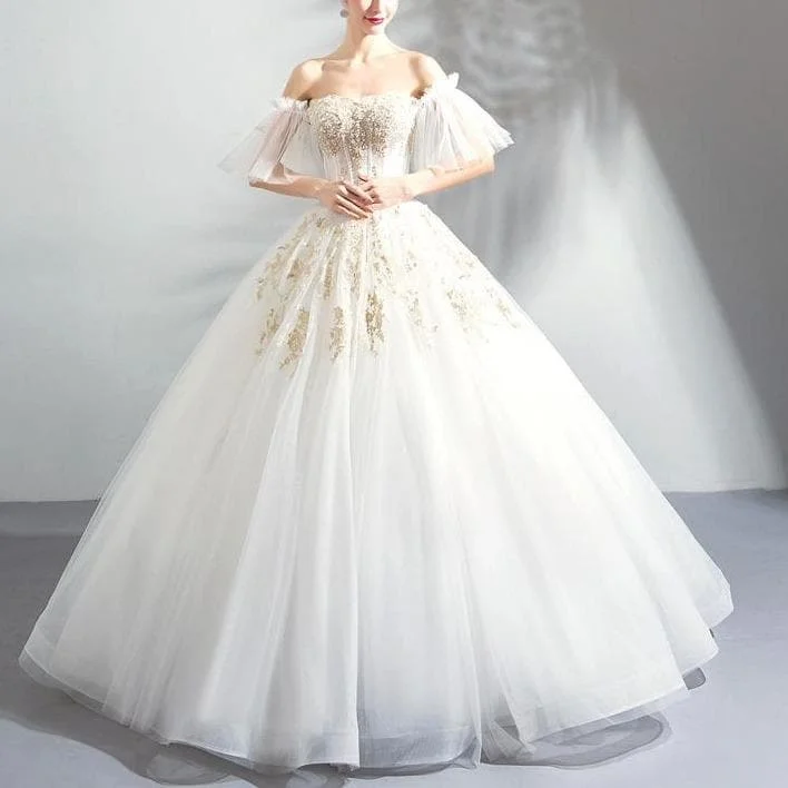 White Tulle Lace Long Prom Dress, White Evening Dress SP15755