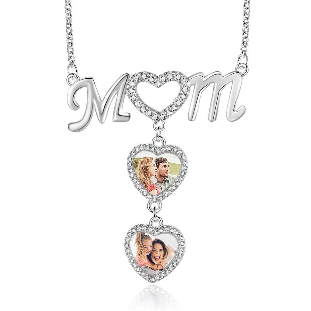 Vangogifts Heart Necklace Custom Photo Name Family Necklace for Mom