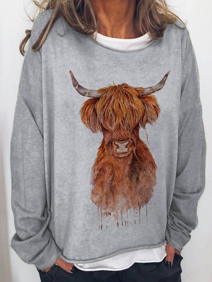 Women's Highland Cow casual loose print sweater socialshop
