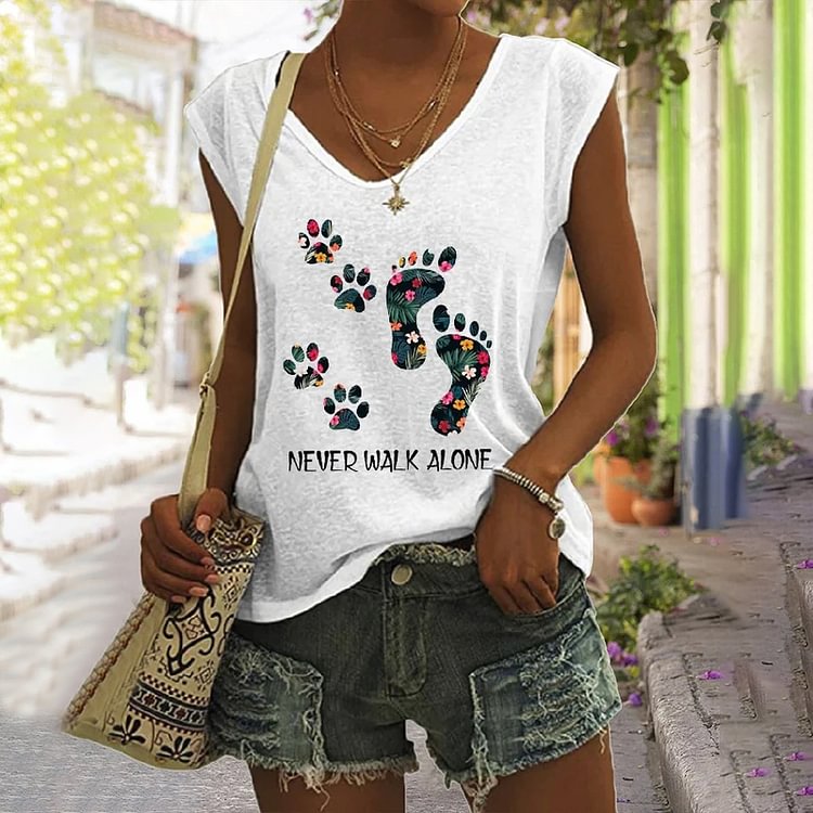 Never Walk Alone Dog Paw V-Neck Tank Top