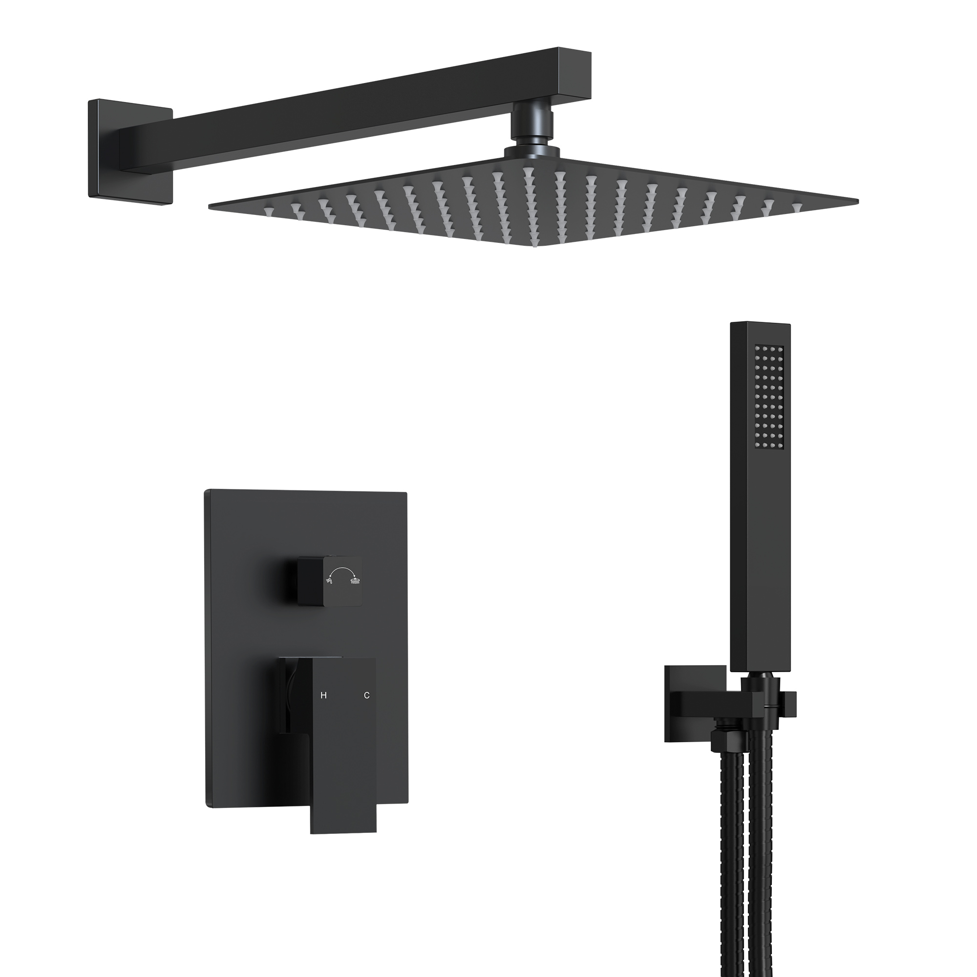 Rainfall Shower System in Matte Black M6066BI-10BL | EVERSTEIN
