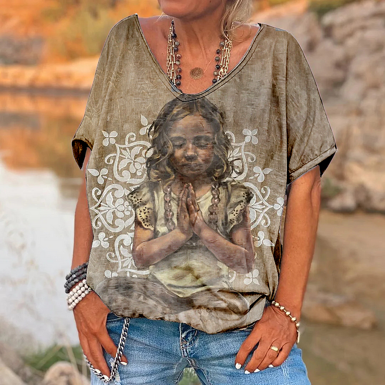 Women's Peace Anti-War Protect Children V-Neck Printed Top socialshop