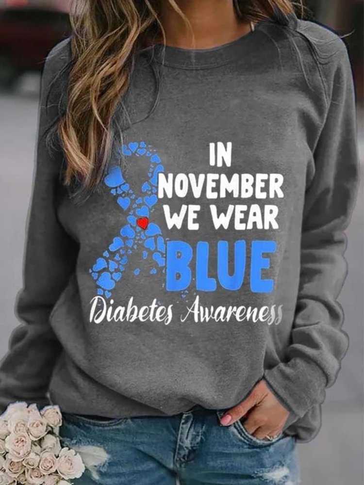 Diabetes Awareness Blue Heart Ribbon Sweatshirt