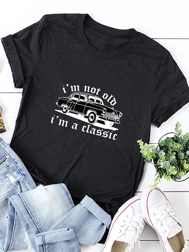Bestdealfriday Slogan Graphic Round Neck Tee