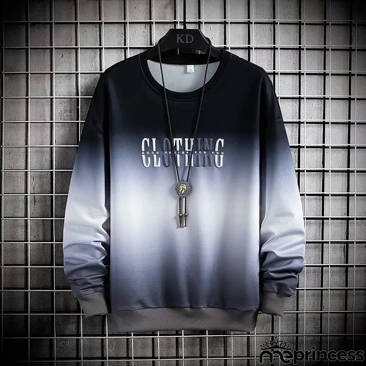 Men Plus Size Casual Long Sleeve Round Neck Letter Printed Color Blocking Thin Sweatshirt