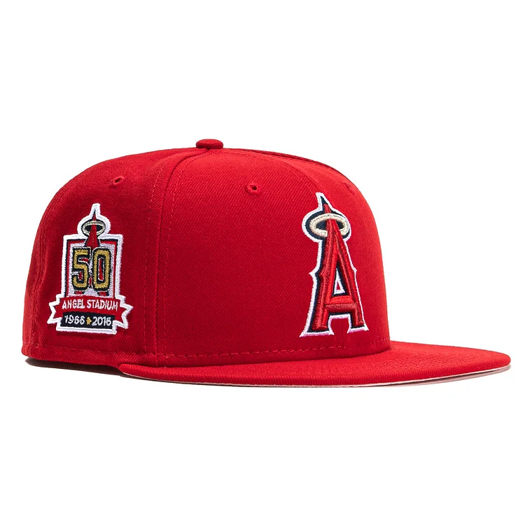 New Era 59Fifty Los Angeles Angels 50th Anniversary Stadium Patch Pink UV Hat - Red QueenFunky