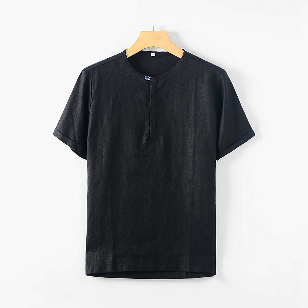Linen Shirt Men 100% Linen Round Neck Shirt Casual REAL SILK LIFE