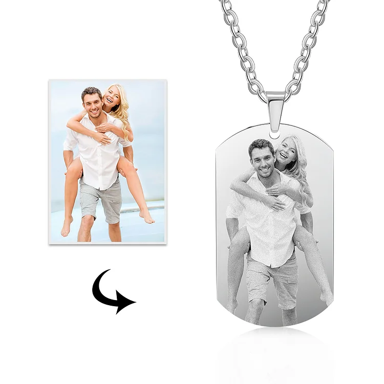 Personalized Photo Necklace Photo Charm with Engraving