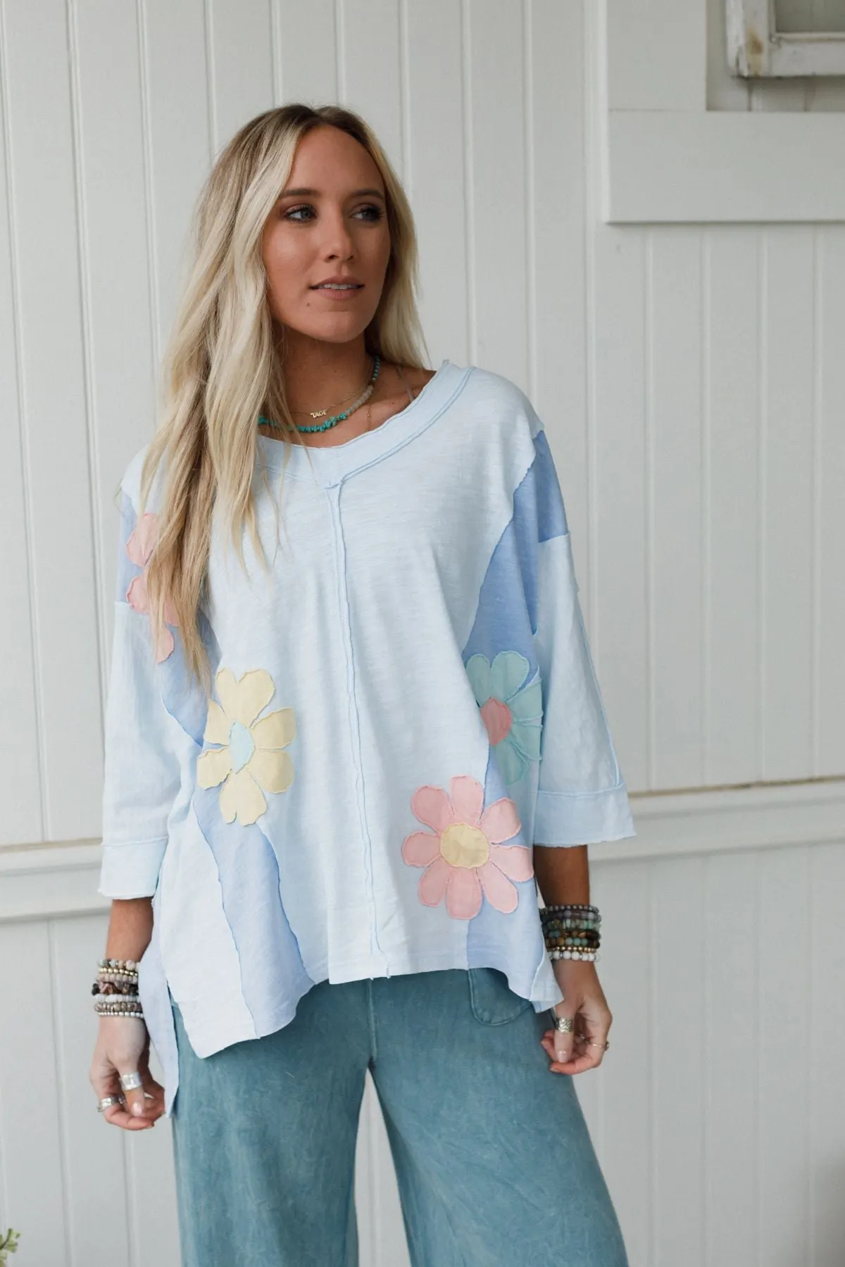 Chasing Bliss Flower Patch Top - Blue