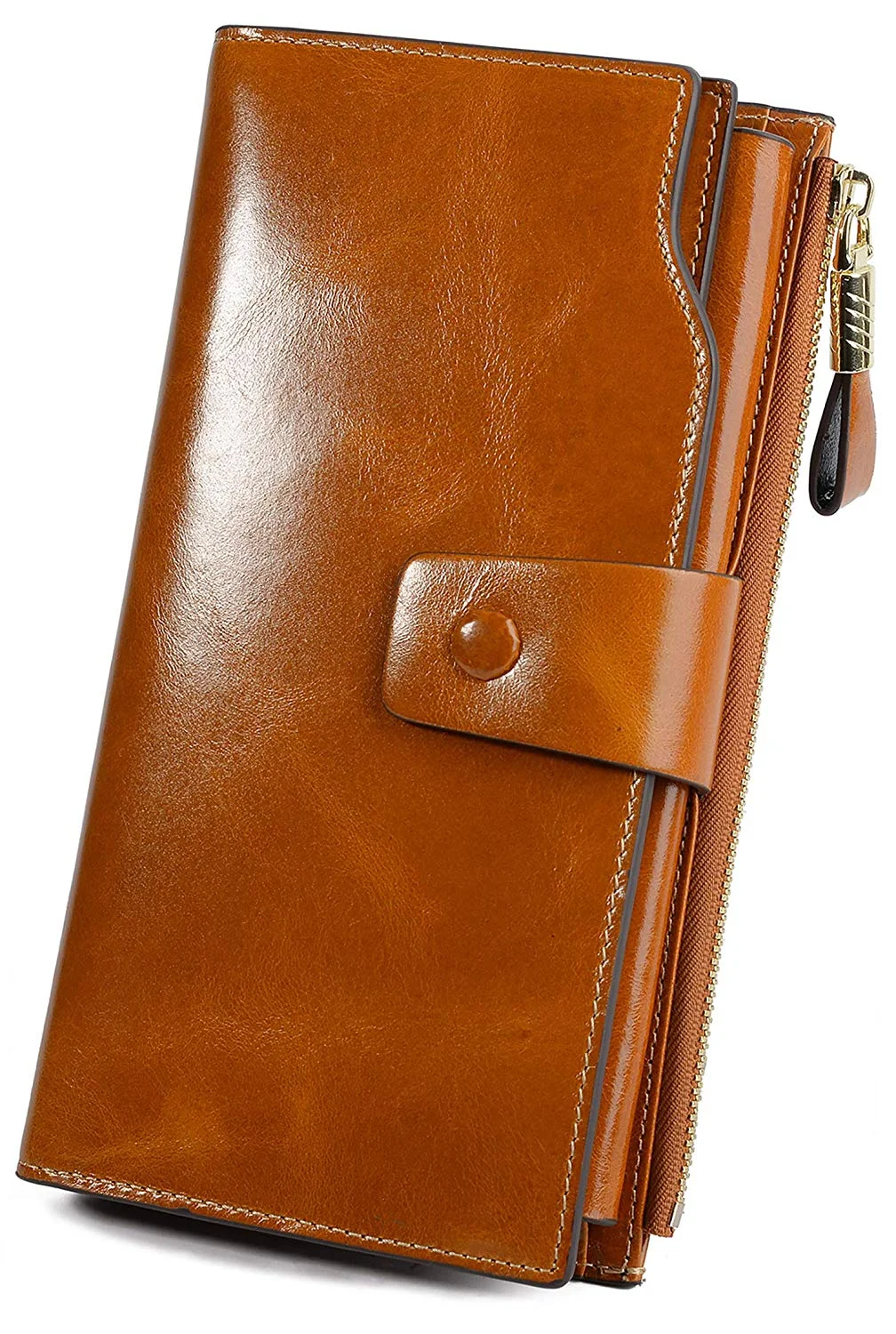 Genuine Leather Wallet Women's RFID Blocking Large Capacity Luxury Wax Clutch Multi Card Organizer