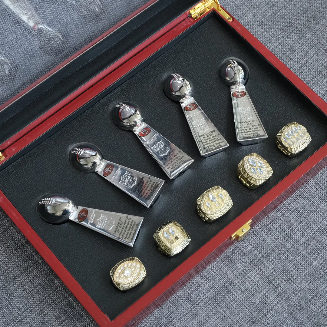 【San Francisco 49ers 】5 Trophys and 5 Pcs Ring Set + Box NFL