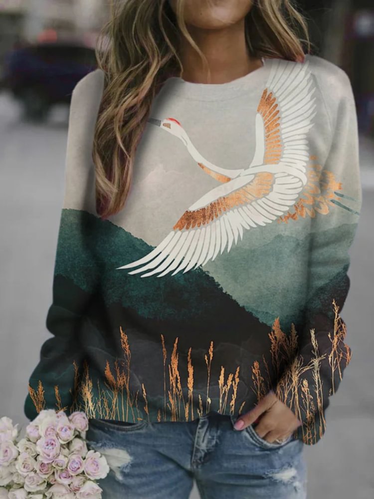 Crane Landscape Art Print Sweatshirt