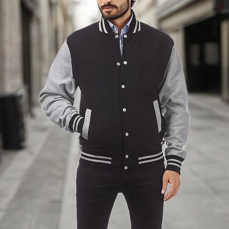 Men's Casual Buttons Colorblock Baseball Jackets