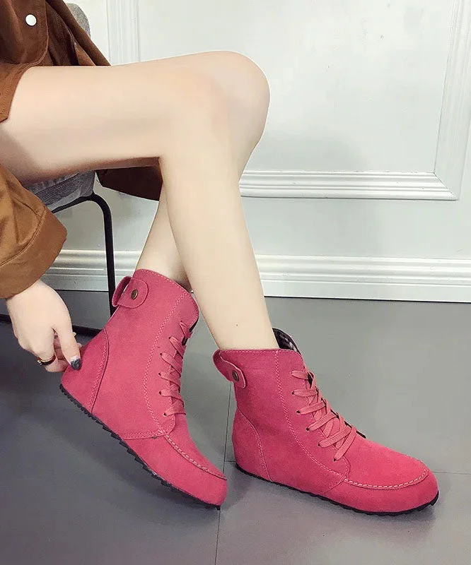 0508Elegant Rose Lace Up Splicing Flat Boots Suede
