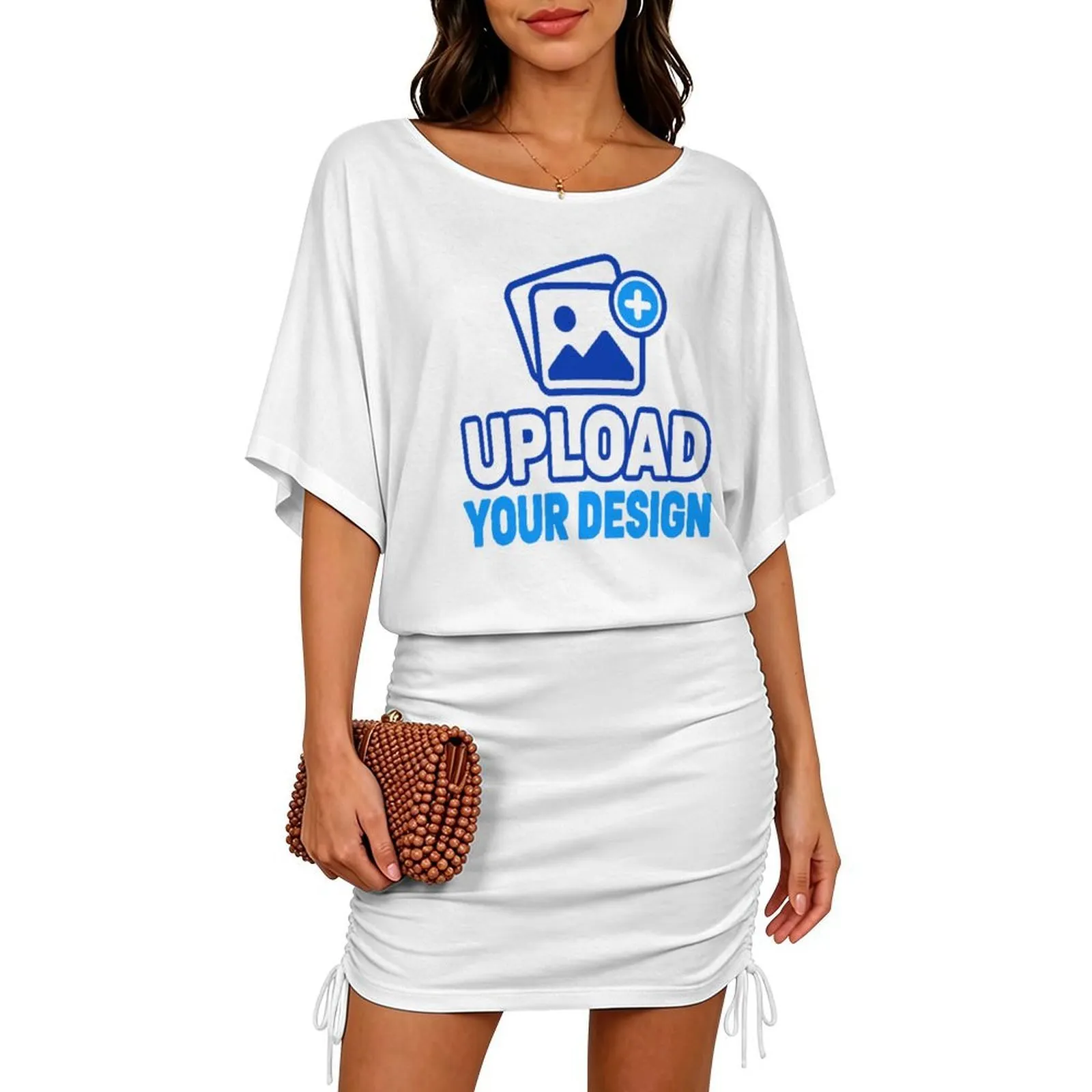 Boat-Neck Batwing Ruched Dress – personalized print product image 8
