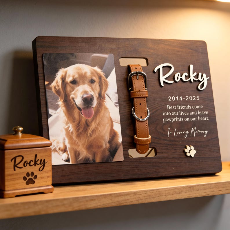 Memorial Pet Collar Sign, Custom Dog Memorial Wood Frame With Collar Holder