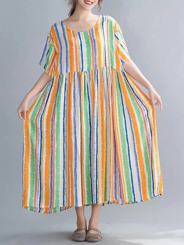 Loose Colorful Striped Comfortable Long Dress