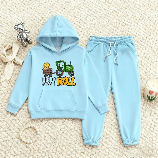 【2Y-13Y】Festive Fleece-Lined Hoodie And Jogger Set This Is How I Roll Design For Kids