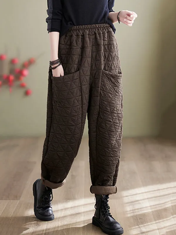 Elasticity Jacquard Pockets Solid Color Harem Pants High Waisted Trousers Ninth Pants