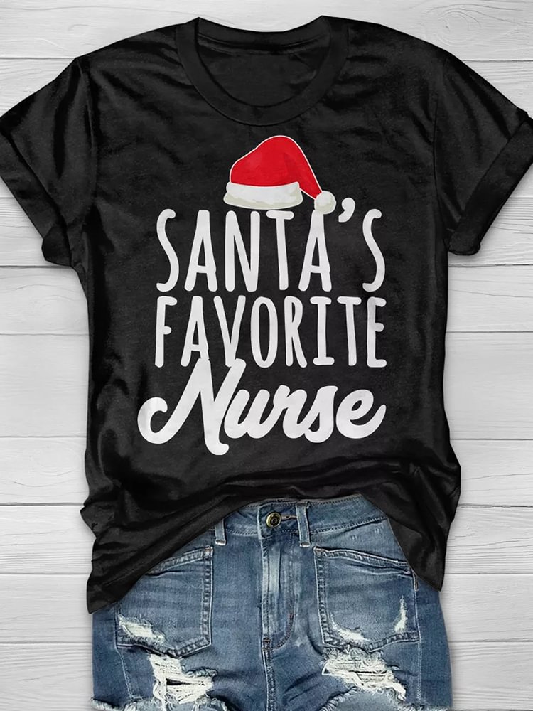 Comstylish Santa's Favorite Nurse Print Short Sleeve T-shirt