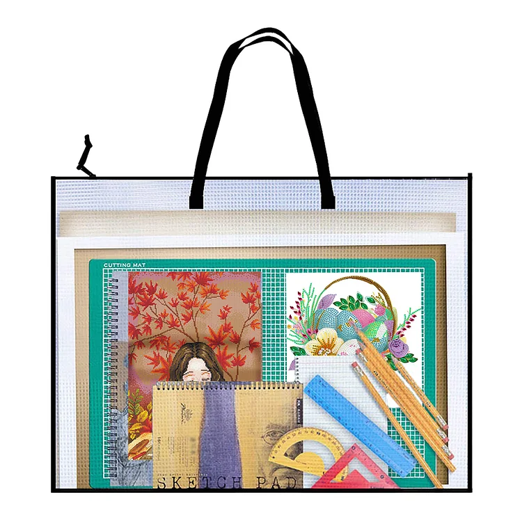Cross Stitch Mesh File Tote Bag with Handle for Cross Stitch Projects 63.5x48cm