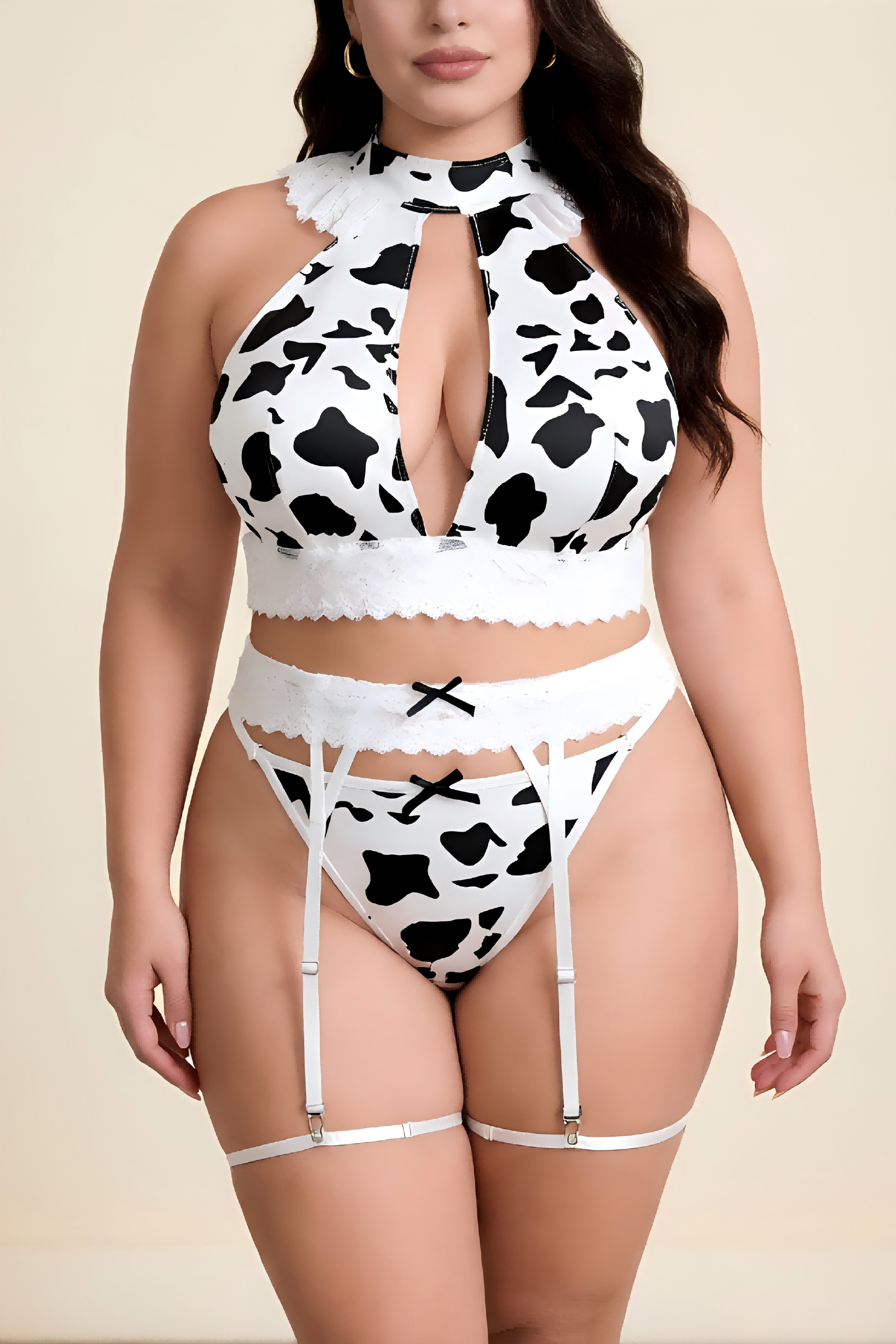 Lovingerie - Plus Size Cow Print Lingerie Set