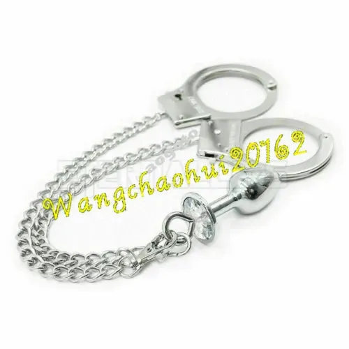 pornhint Pornhint New Metal Restraints Handcuffs With Anal Plug Adult Game Sex Toys Device