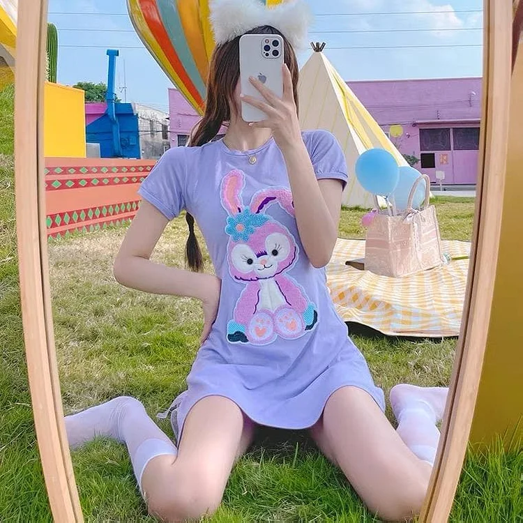 Lovely Pastel Purple Cute Rabbit Embroidery Bunny Dress SP16546