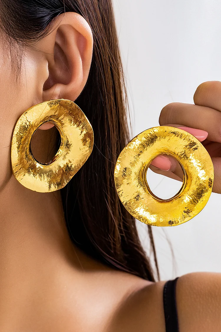 Alloy Oversized Irregular Circle Hoop Earrings-Gold1