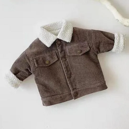 【12M-5Y】Unisex Solid Corduroy Fleece-Lined Sherpa Jacket