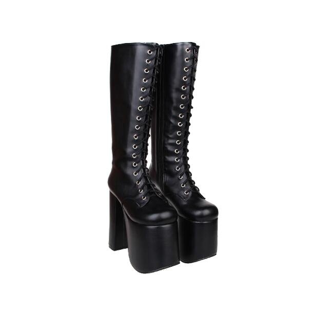 TAAFO Thigh Girl Women Punk Motorcycle Boots Lady Boots Woman High Heels Pumps Platform Shoes 15cm