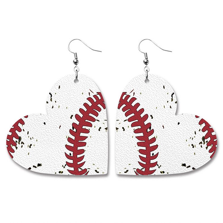 Comstylish Fashion Heart Baseball Print Earrings