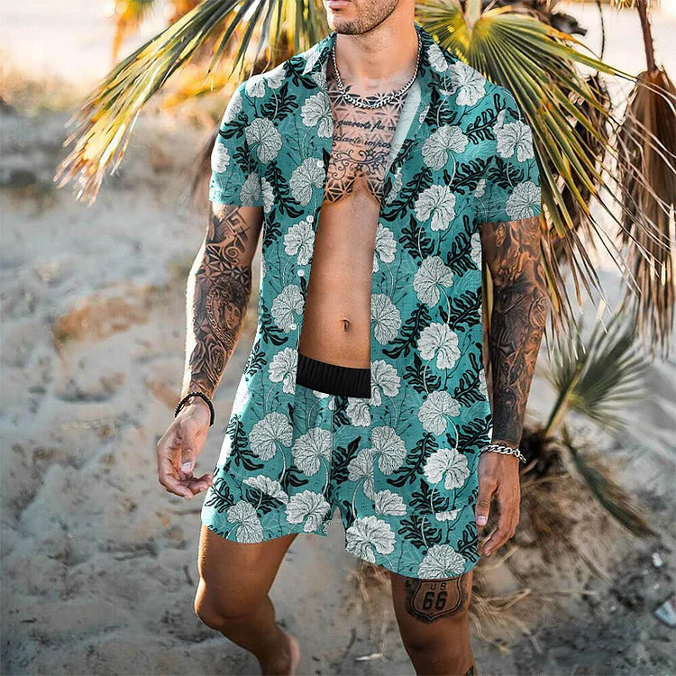 Men's Clothing  digital shirt creative printing resort style casual beach pants summer loose suit_ ecoleips_old