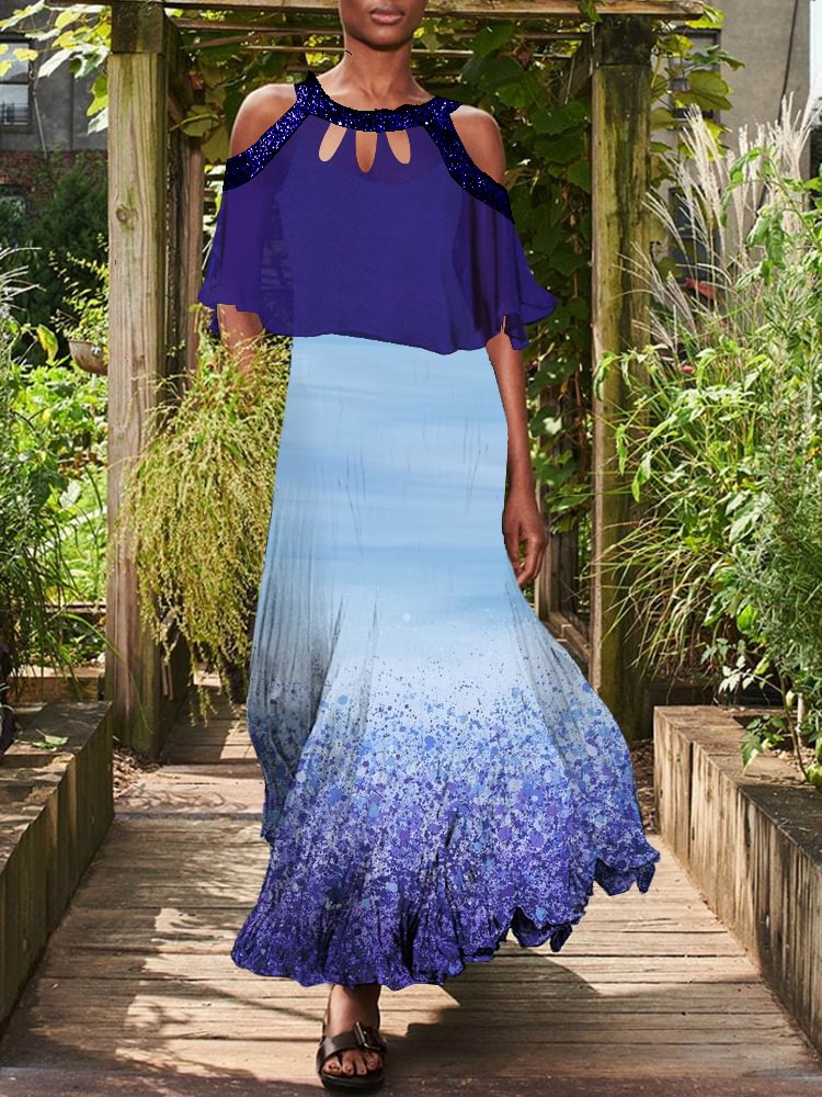 New False Two Piece Suit Sequined Printed Dress P166931384